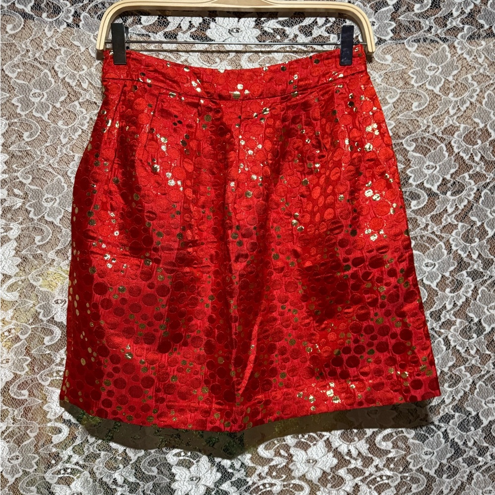 Vintage Red Metallic Dot Mini Skirt Lauren Moffat sz 2 small pockets